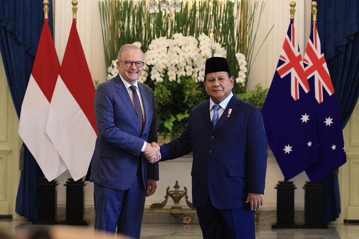 Presiden Prabowo Subianto menyambut tamu negara Perdana Menteri Australia, Anthony Albanese. (Dok. Tim Media Prabowo)
